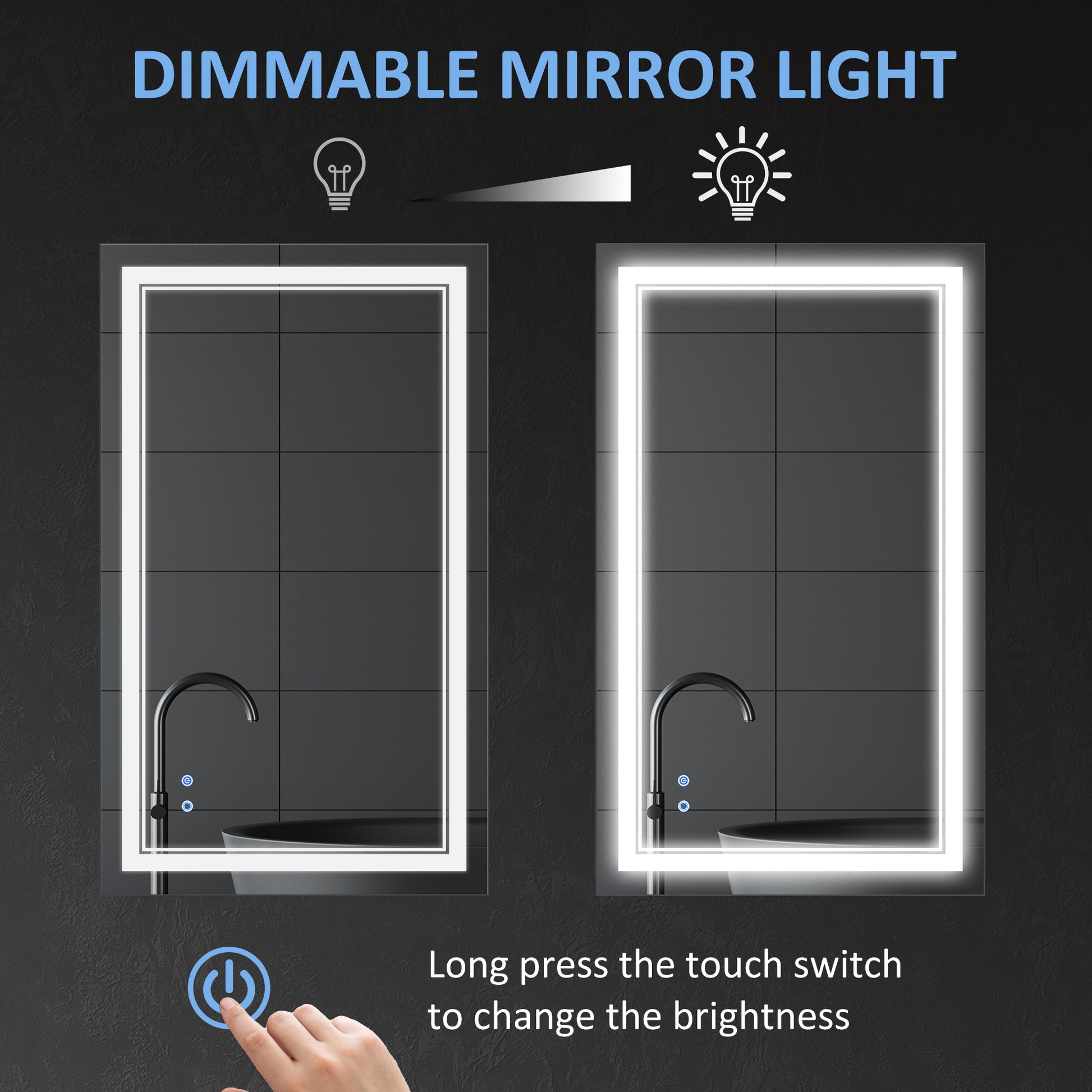 40" x 24" LED Bathroom Mirror, Dimmable Lighted Wall-Mounted Mirror, with 3 Colour, Smart Touch, Plug-in, Vertical or Ho