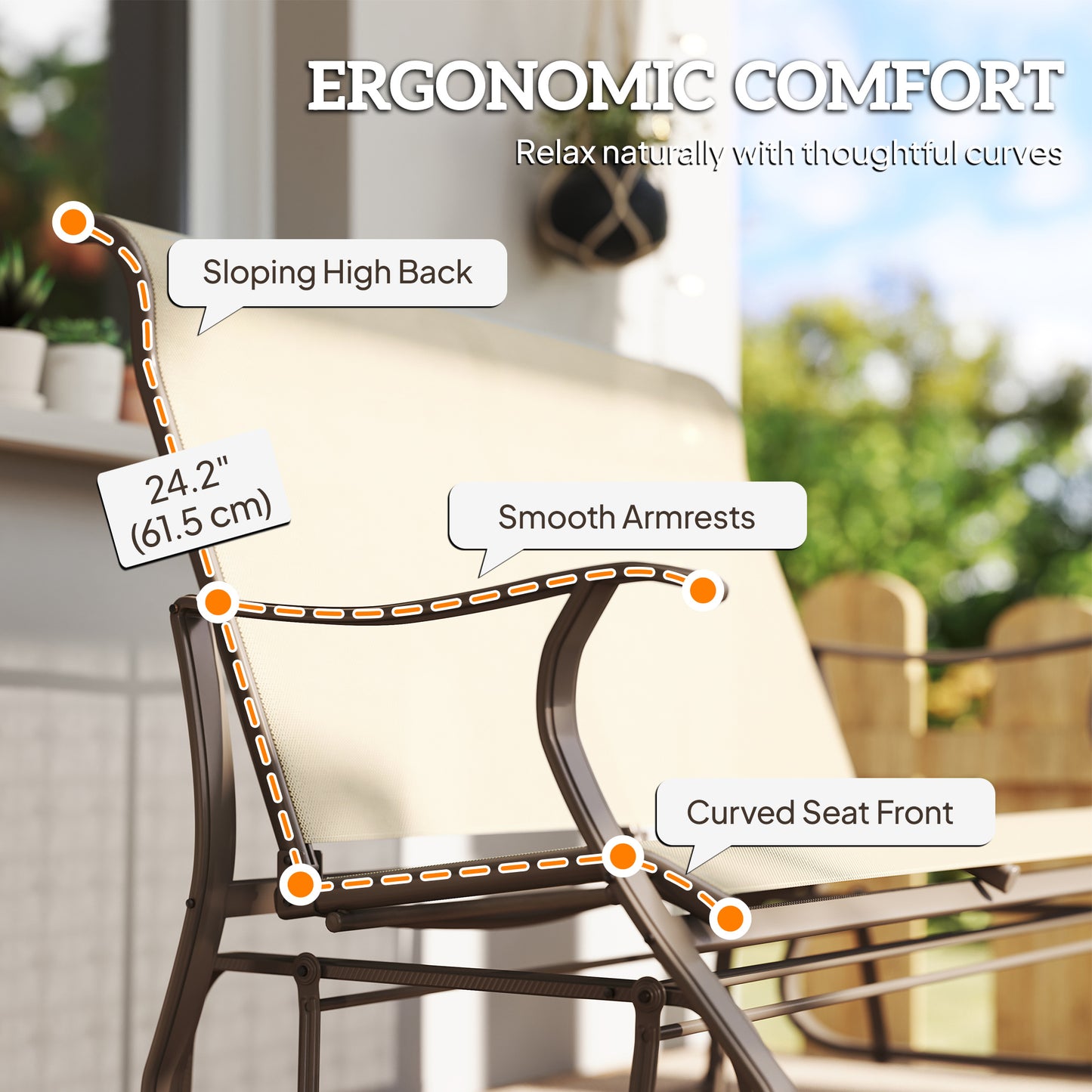 2-Person Outdoor Glider Chair, Patio Glider Rocking Chair with Mesh Seat and Backrest, Steel Frame for Outdoor, Backyard