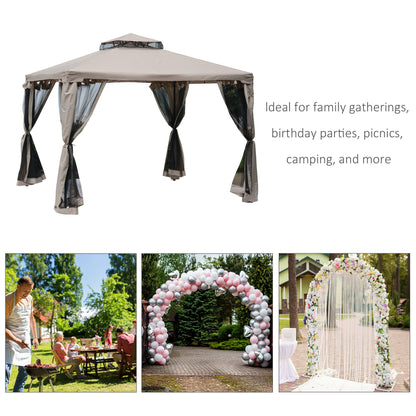 10' x 10' Patio Gazebo Pavilion, 2-Tier Roof Canopy Outdoor Event Party Tent with Steel Frame for Garden, Yard and Sun S