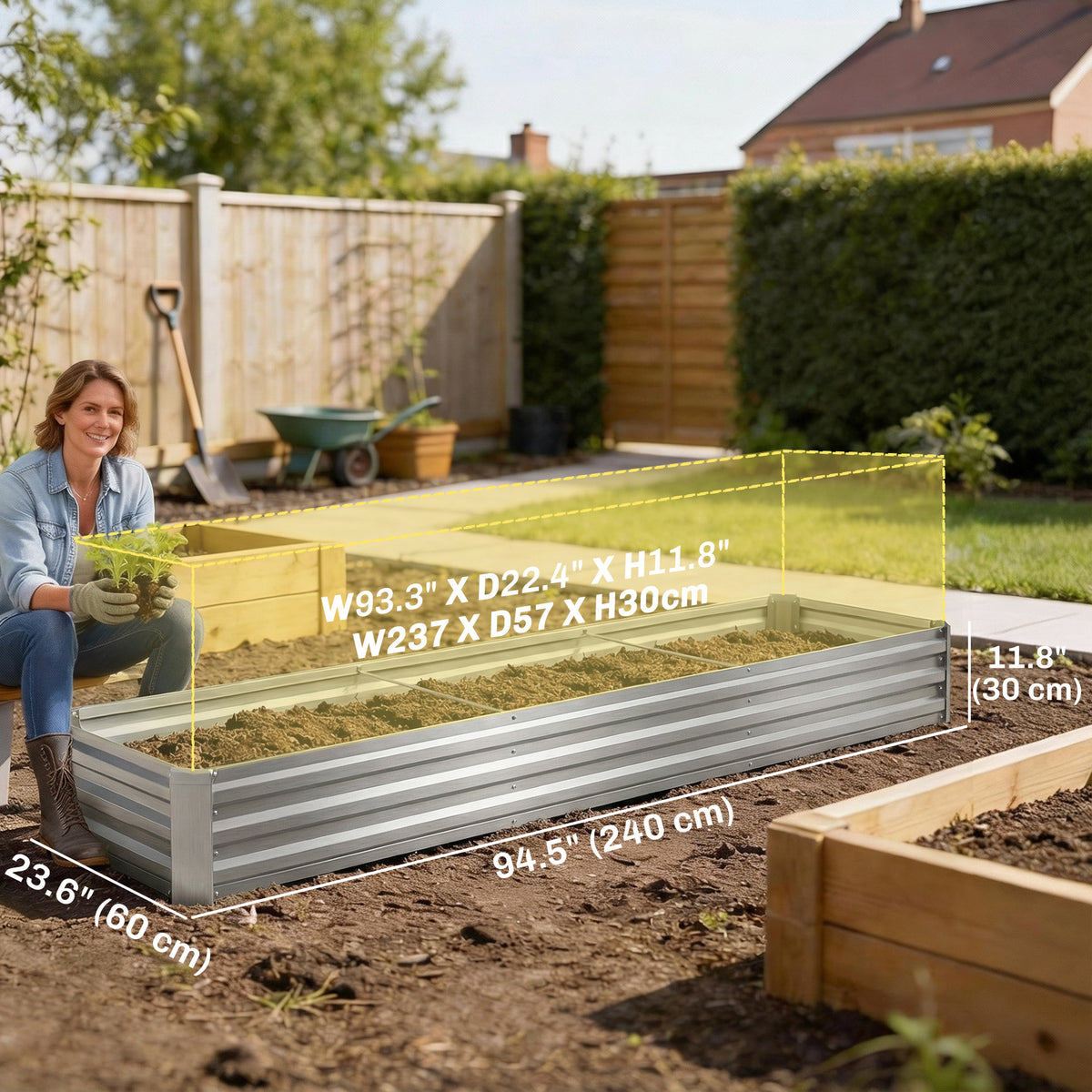 8'x2'x1' Galvanized Raised Bed, Large Elevated Planter Box for Growing Flowers, Herbs and Vegetables, Silver