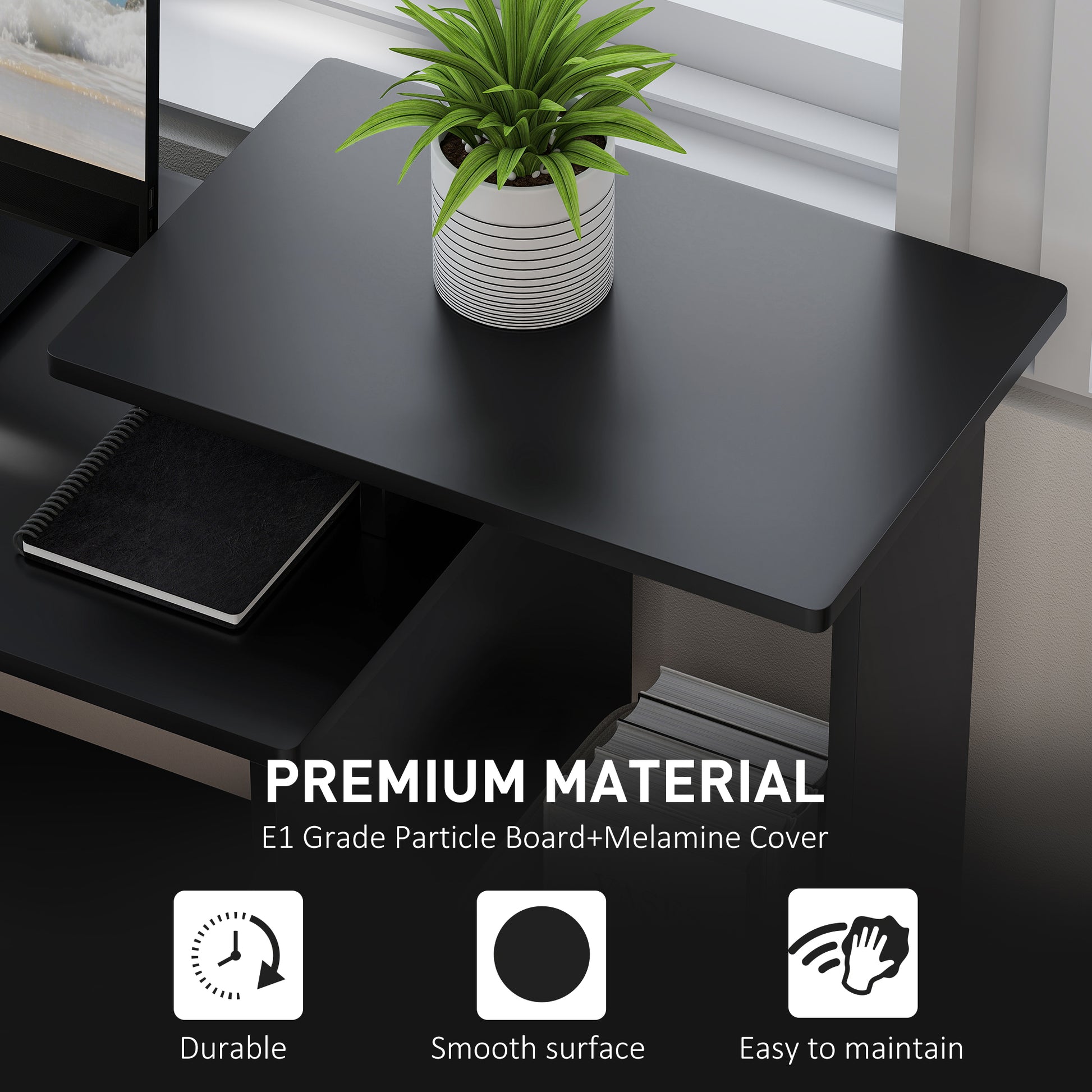 Computer Desk with Sliding Keyboard Tray Storage Drawer Shelf Home Office Workstation Black