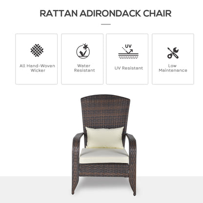 Patio Wicker Adirondack Chair, Outdoor PE Rattan Fire Pit Chair, Muskoka Chair w/ Soft Cushions, Tall Curved Backrest an