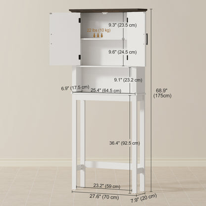 Over The Toilet Storage, Bathroom Cabinet Over Toilet with Open Shelf and Adjustable Bottom Bar, White