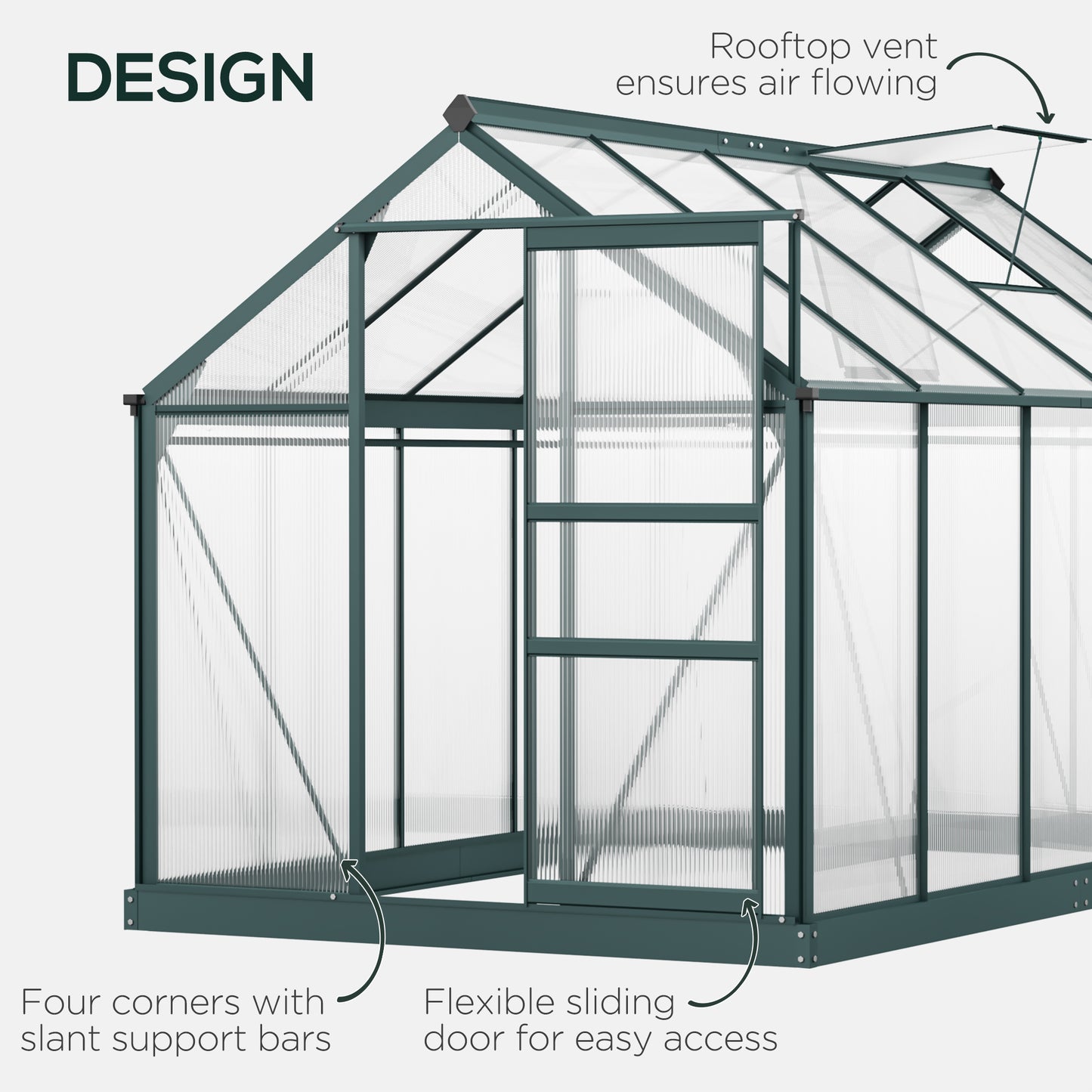 6' x 10' x 6.6' Polycarbonate Greenhouse, Walk-In Green House Kit Garden, Plants Grow, Galvanized Sheet Aluminum Frame w