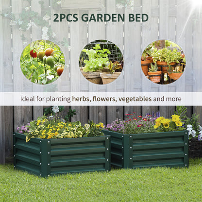 2' x 2' x 1' 2-Pieces Raised Garden Bed with Galvanised Steel Frame for Vegetables, Flowers, Herbs, Green
