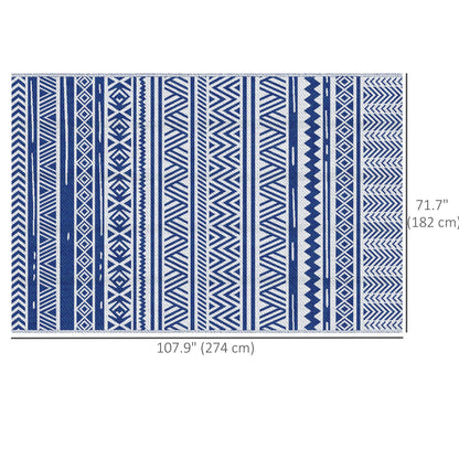 Reversible Outdoor Rug, Patio Floor Mat, 6' x 9' Plastic Rug for Backyard, Deck, Beach, Camping, Dark Blue and White