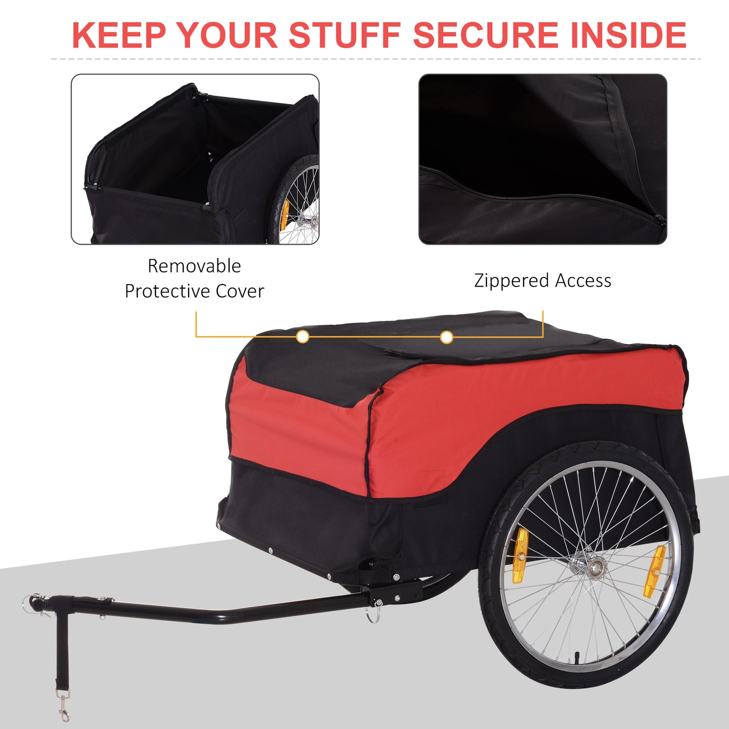 VarietyKart Bike Cargo Trailer Bicycle Luggage Carrier Cart with Cover Black Red
