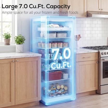 7.0 Cu.Ft Upright Freezer, Compact Stand Up Freezer with 6 Adjustable Shelves, Reversible Door for Home Office, Black