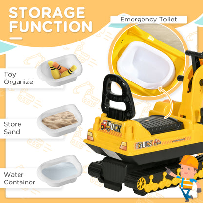 Qaba Kids Ride-on Excavator with Digger, Pretend Play Construction Truck with Under Seat Storage, Realistic Sound, Tread