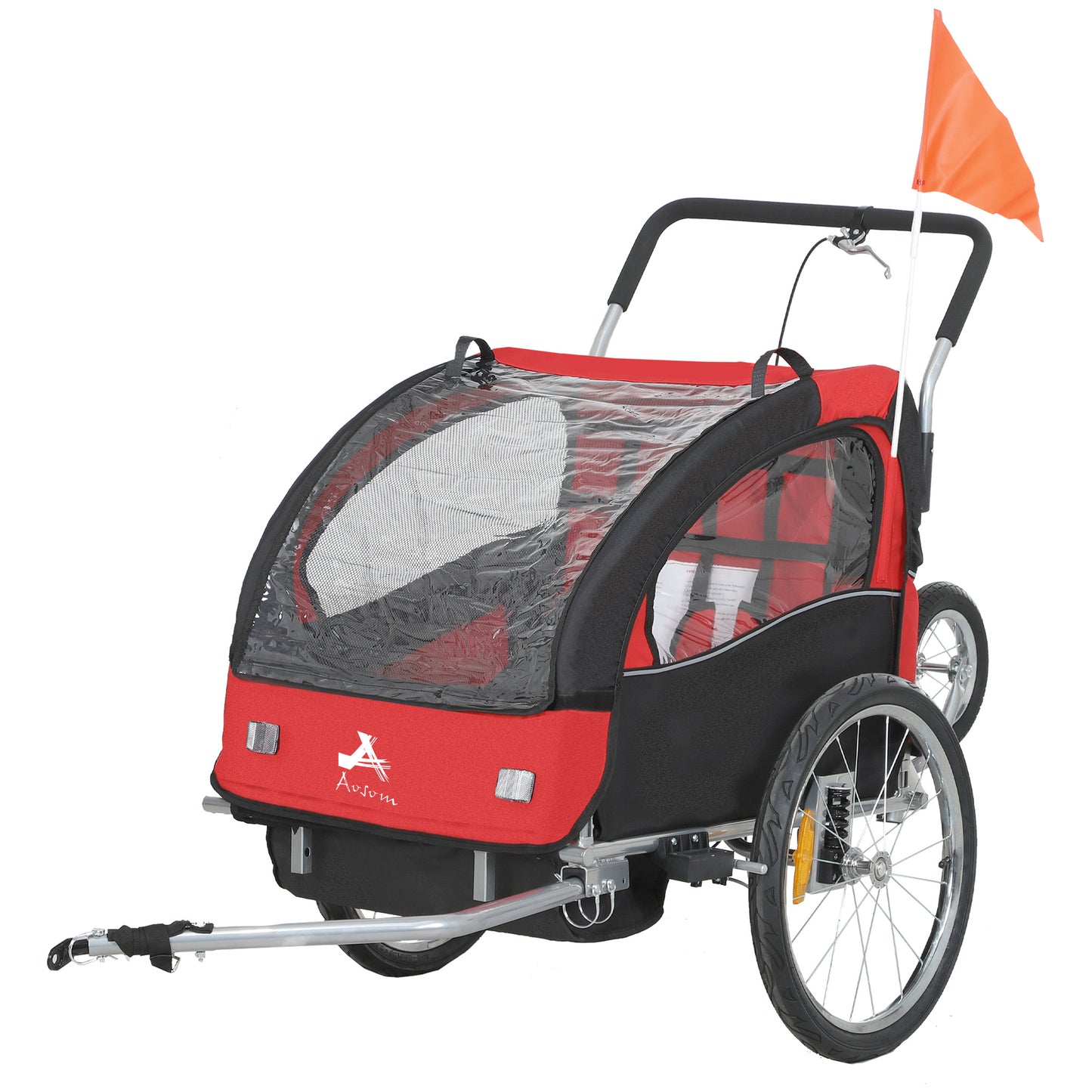 VarietyKart 2-in-1 Bike Trailer for Kids, Foldable 2-Seat Baby Stroller with 5-Point Harness, Rubber Wheels, Storage Bag