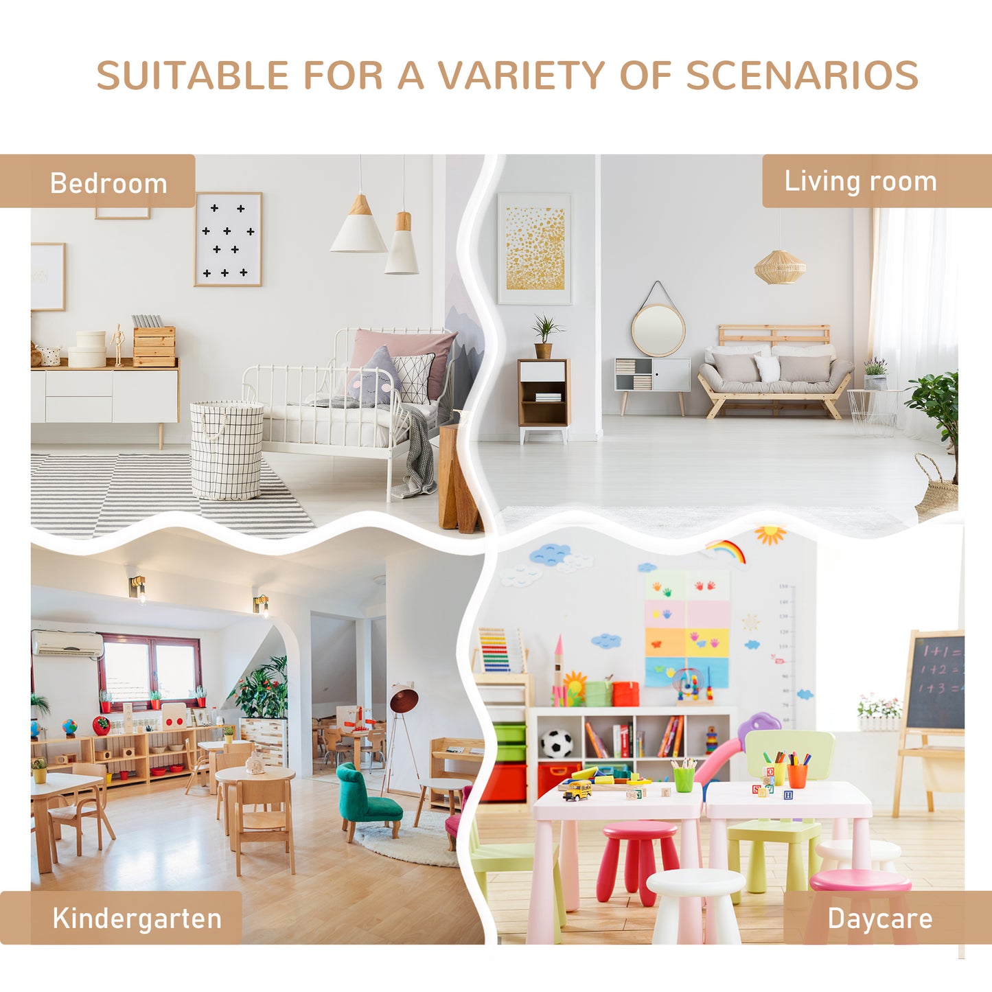 Qaba 4-Piece Set Kids Wood Table Chair Bench with Storage Function Easy to Clean Gift for Girls Boys Toddlers Age 3 Year