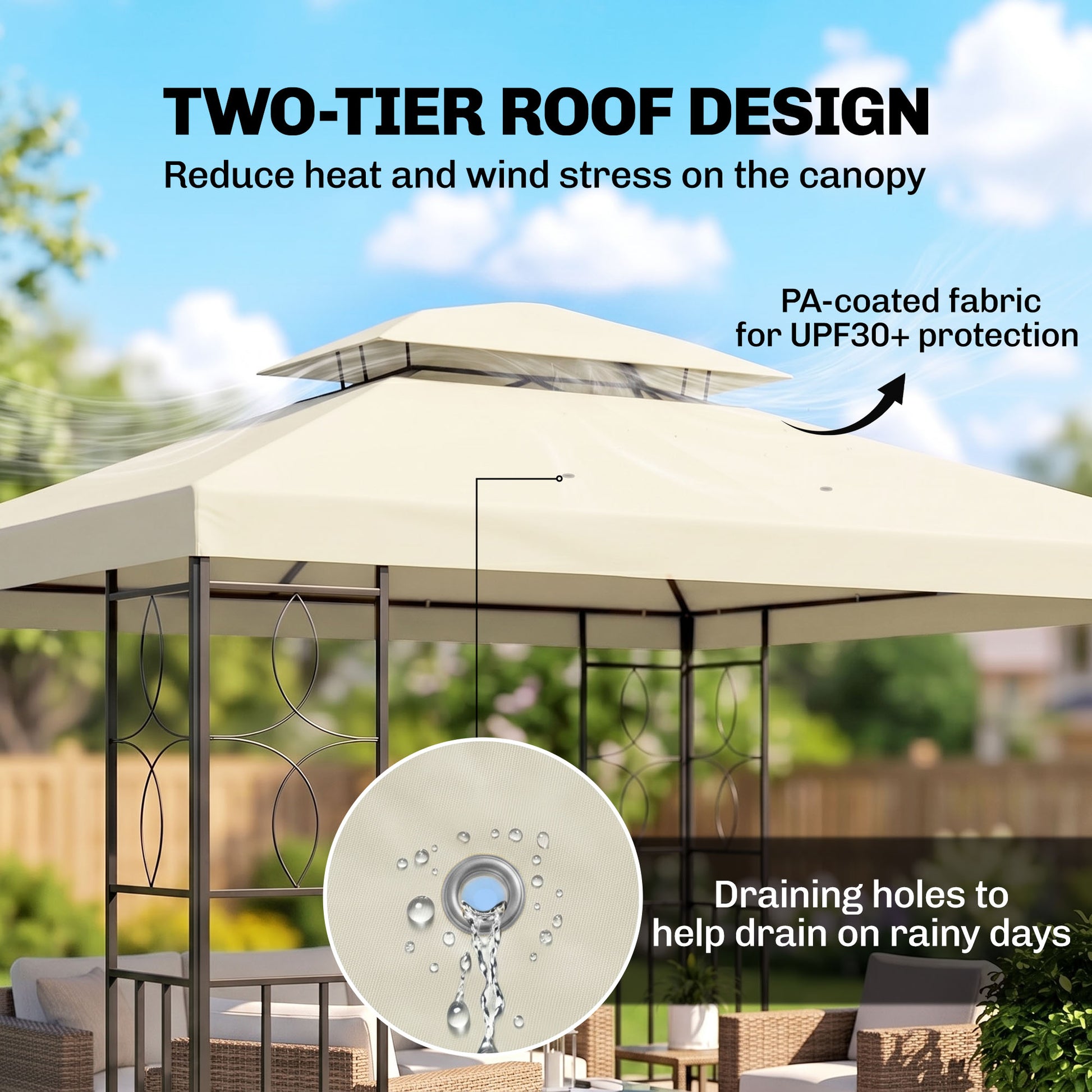 10 x 13 ft Steel Gazebo with Vented Canopy - Cream White - Image 3