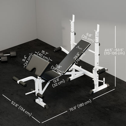 Soozier Bench Press Set Adjustable Weight Bench with Squat Rack, Preacher Curl Pad, Leg Developer and Weight Storage, Wh