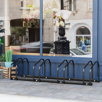 Soozier 4-Bike Bicycle Floor Parking Rack Cycling Storage Stand Garage Organizer for Indoor and Outdoor Use Black