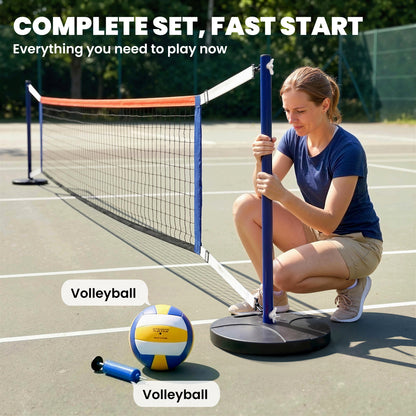 Soozier Portable Volleyball Net Set Outdoor, Volleyball Training Net with 21-27ft Adjustable Length, Volleyball, Air Pum