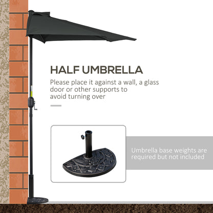 9ft Half Round Umbrella Outdoor Patio Garden Balcony Parasol Window Sun Shade w/ 5 Ribs Black