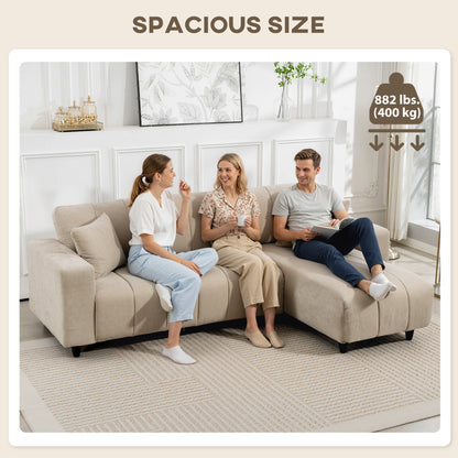 Sectional Couch with Integrated Seat, 3 Seater L-Shaped Sofa with Changeable Chaise, Spring Cushion, 2 Pillows, Beige