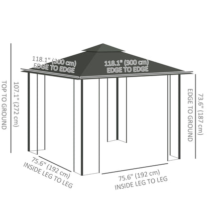 10'x10' Soft-top Steel Patio Gazebo Outdoor Sun Shelter with 2-Tier Polyester Roof, Curtain Sidewalls, Light Grey