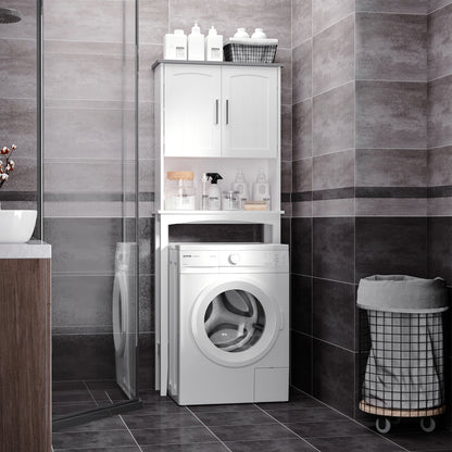 Modern Over The Toilet Storage Cabinet, Double Door Over Toilet Bathroom Organizer with Adjustable Shelf and Open Shelf,