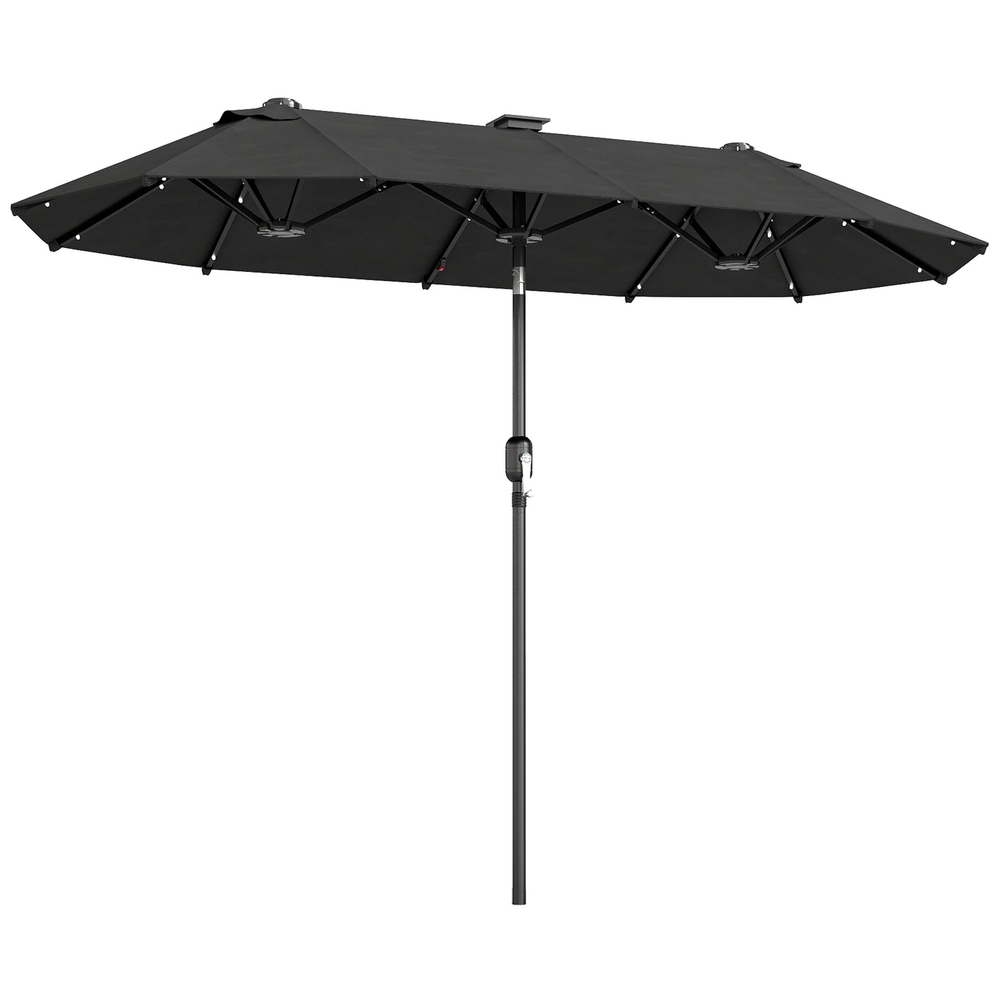 10ft Double-Sided Patio Umbrella with 35 LED Lights, 12 ribs, Extra Large Outdoor Parasol with Twin Canopy, Dark Grey