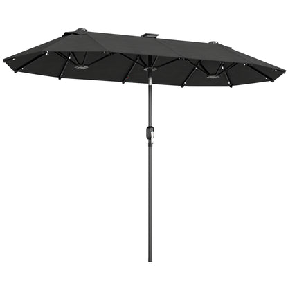 10ft Double-Sided Patio Umbrella with 35 LED Lights, 12 ribs, Extra Large Outdoor Parasol with Twin Canopy, Dark Grey