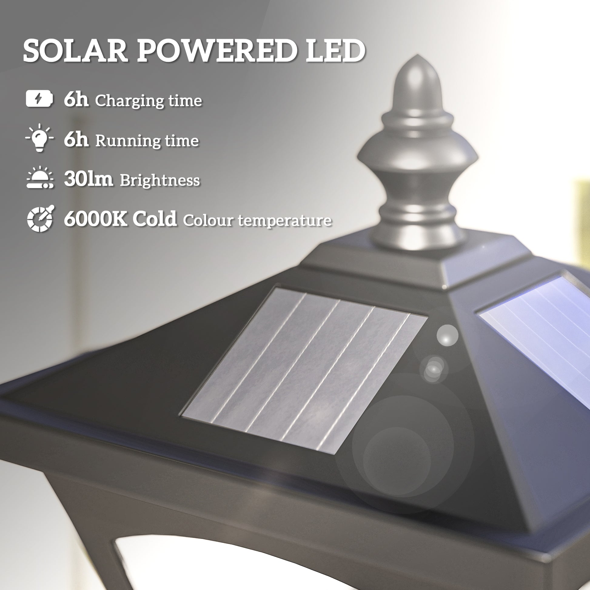 Single Solar Lamp Post Garden Solar-Powered LED Streetlight Style Outdoor Light Waterproof 5-6 Hours with Base for Lawn 