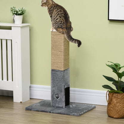 31" Tall Cat Scratching Post for Indoor Cats with Hanging Balls, Grooming Brushes, Stable Base, Grey