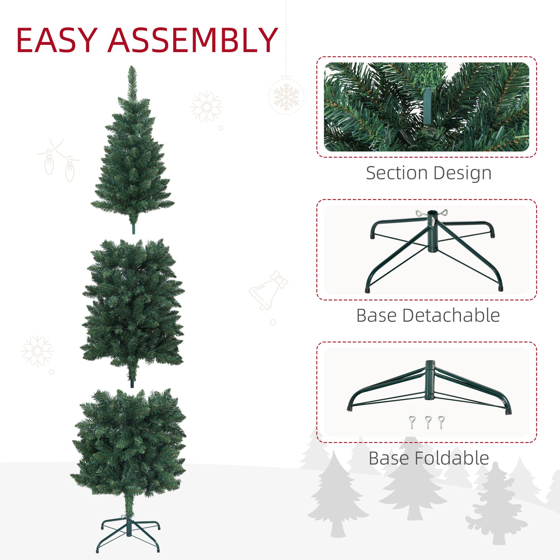 7ft Tall Pencil Artificial Christmas Tree with 687 Branch Tips with Steel Base, Green