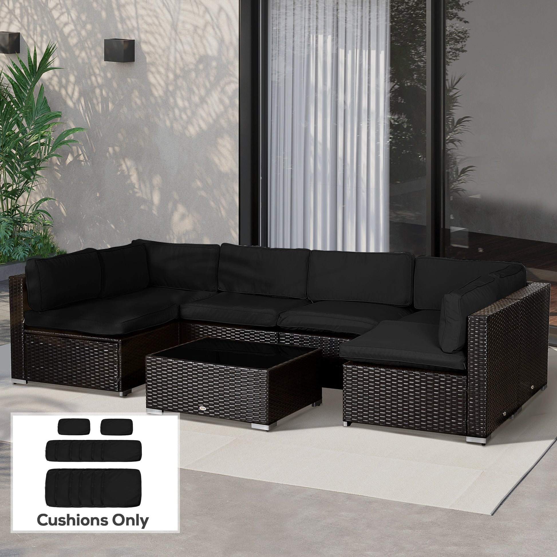 Outdoor 14pc Patio Rattan Sofa Set Cushion Polyester Cover Replacement Set - No Cushion Included, Black