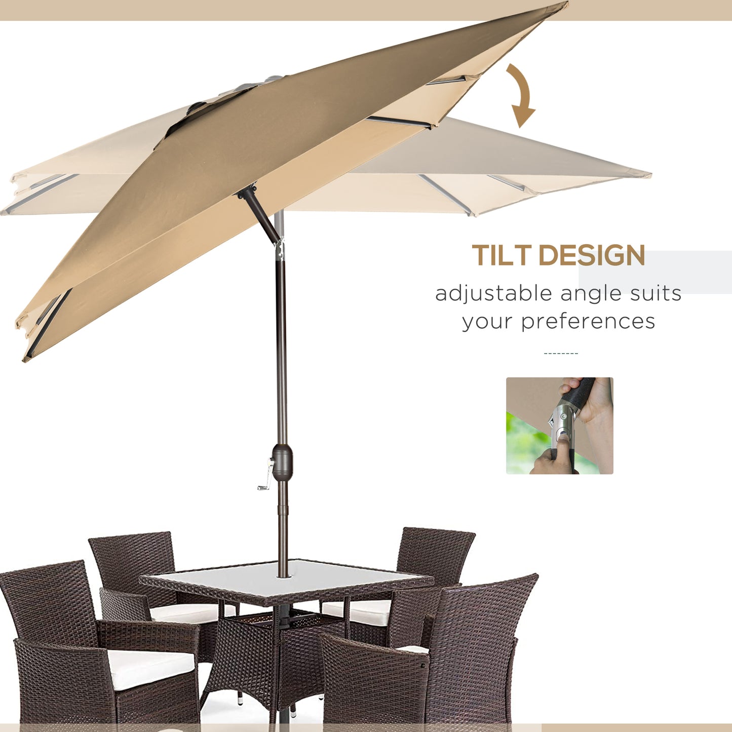 6.5x10ft Patio Umbrella, Rectangle Market Umbrella with Aluminum Frame and Crank Handle, Garden Parasol Outdoor Sunshade