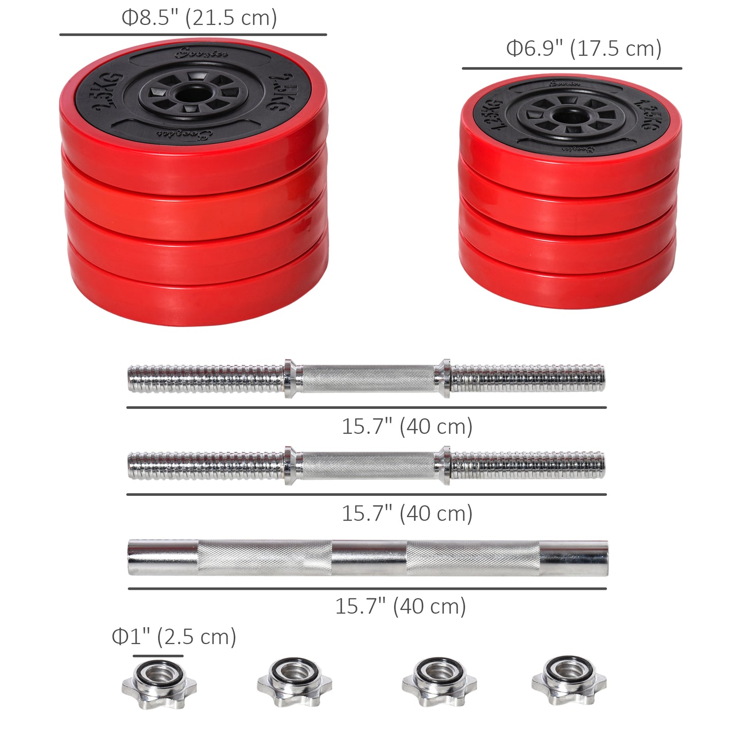 Soozier 44lbs 2-In-1 Dumbbell & Barbell Adjustable Set Strength Muscle Exercise Fitness Plate Bar Clamp Rod Home Gym Spo