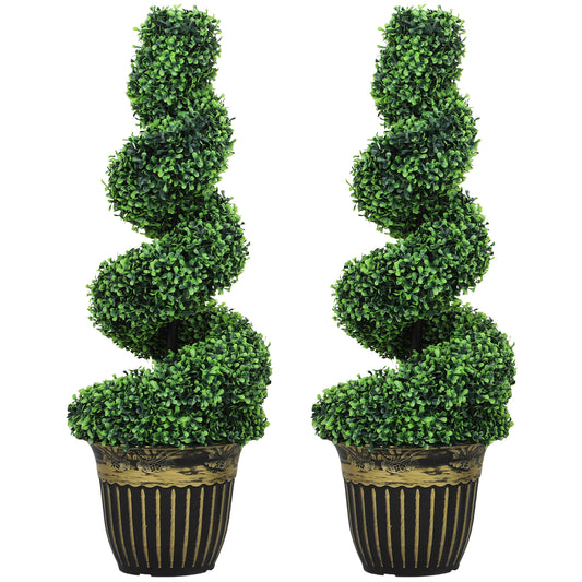 Set of 2 Artificial Plants, Topiary Spiral Boxwood Trees with Pot, for Home Indoor Outdoor Decor, 90cm
