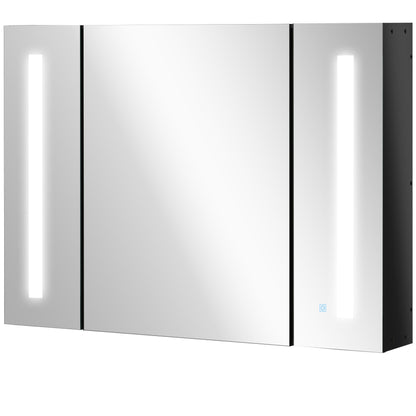 Bathroom Mirror Cabinet with LED and Adjustable Shelves, Wall Mounted Medicine Cabinet, High Gloss Black