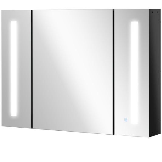 Bathroom Mirror Cabinet with LED and Adjustable Shelves, Wall Mounted Medicine Cabinet, High Gloss Black