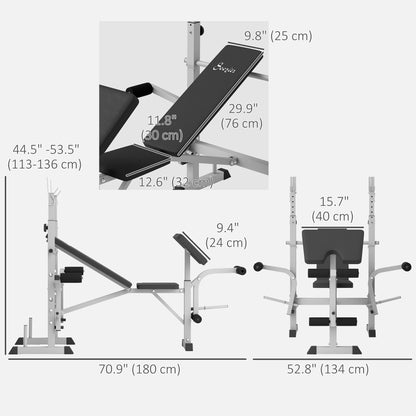 Soozier Bench Press Set Adjustable Weight Bench with Squat Rack, Preacher Curl Pad, Leg Developer and Weight Storage, Gr