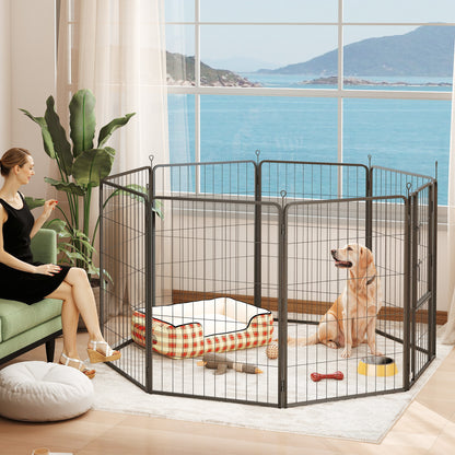Large Dog Playpen Indoor Outdoor Foldable Pet Pen with Lockable Door and Ground Stakes for Large Dogs, Black
