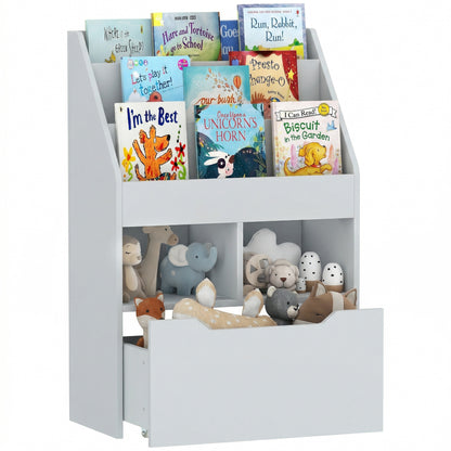 Kids Bookcase Multi-Shelf Rack Organizer with Storage Drawer for Books for Reading Nook, Classroom, Bedroom, Playroom, G