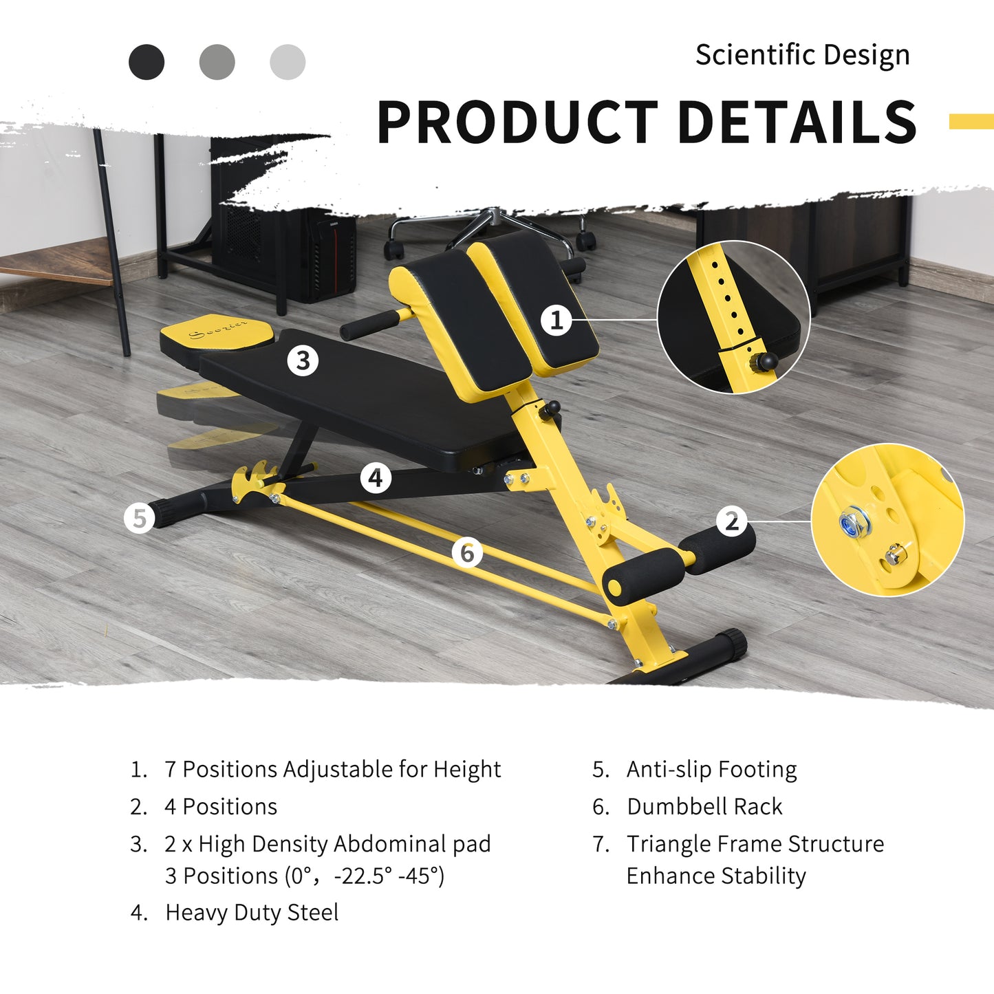Soozier Adjustable Weight Bench Roman Chair Exercise Training Multi-Functional Hyper Extension Bench Dumbbell Bench Ab S