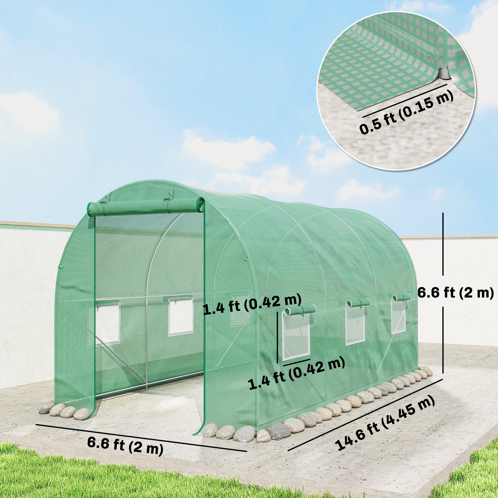 15' x 6.6' x 6.6' Walk-in Tunnel Greenhouse Garden Plant Seed Growing Warm House Outdoor Hot House w/ Roll Up Door, Wind