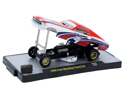 1969 Ford Mustang Funny Car "NHRA 75 Years" Red and White with Graphics Limited Edition to 3740 pieces Worldwide 1/64 Diecast Model Car by M2 Machines