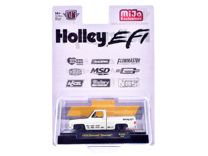 1978 Chevrolet Silverado Pickup Truck "Holley EFI" White with Black Hood Limited Edition to 10120 pieces Worldwide 1/64 Diecast Model Car by M2 Machines