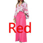 Flowers Print Suits Fashion Casual Button-up Long-sleeved Shirt And Wide-leg Pants Loose Beach Trousers Set