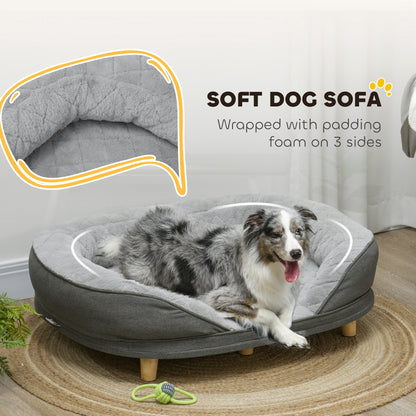 Pet Sofa Bed for Large Dogs with Removable Cushion, Washable Cover, Anti-slip Foot Pads, Grey