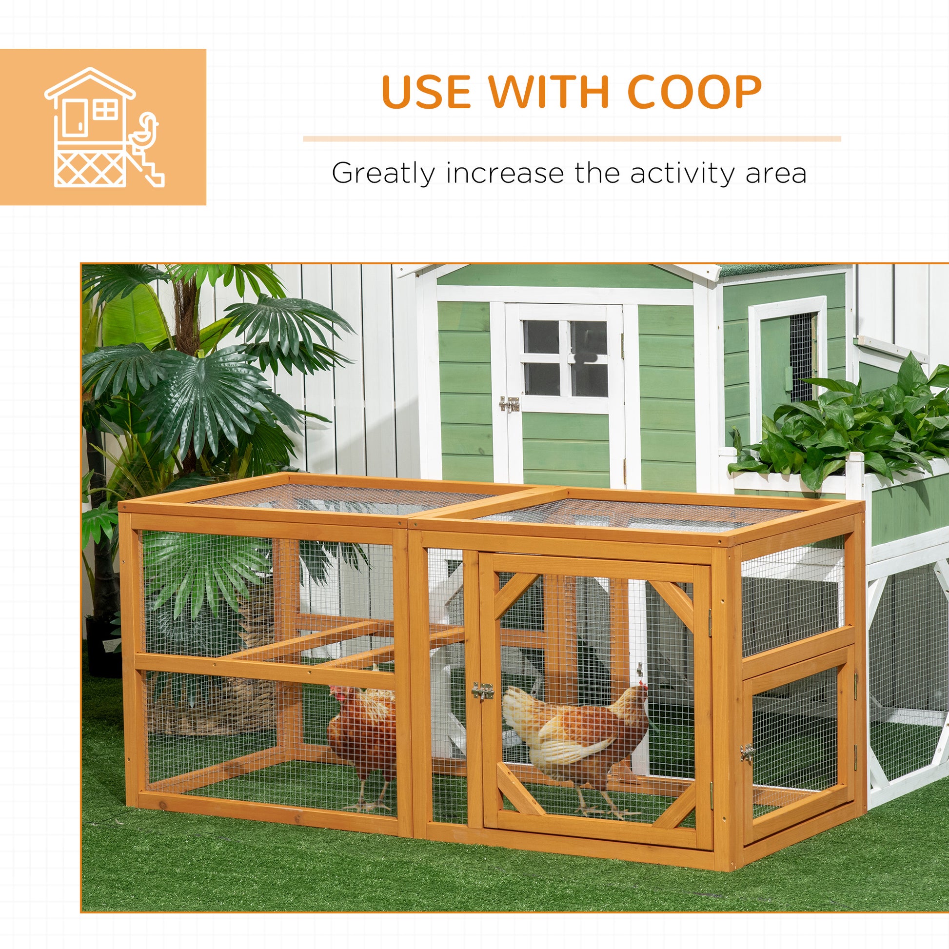 55" Wooden Chicken Coop Extension Outdoor with Roosting Bars, Combinable Design, Orange