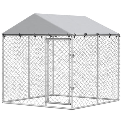 6.6' x 6.6' x 6.6' Outdoor Dog Kennel Heavy Duty Galvanized Steel with UV-resistant Roof, Silver