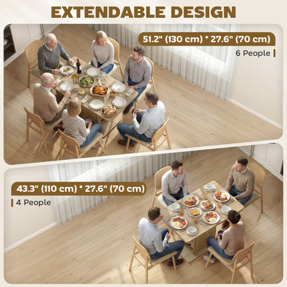 Extendable Dining Table for 4-6 People, 43.3"-51.2" Kitchen Table with 6 Open Shelves, Natural Wood