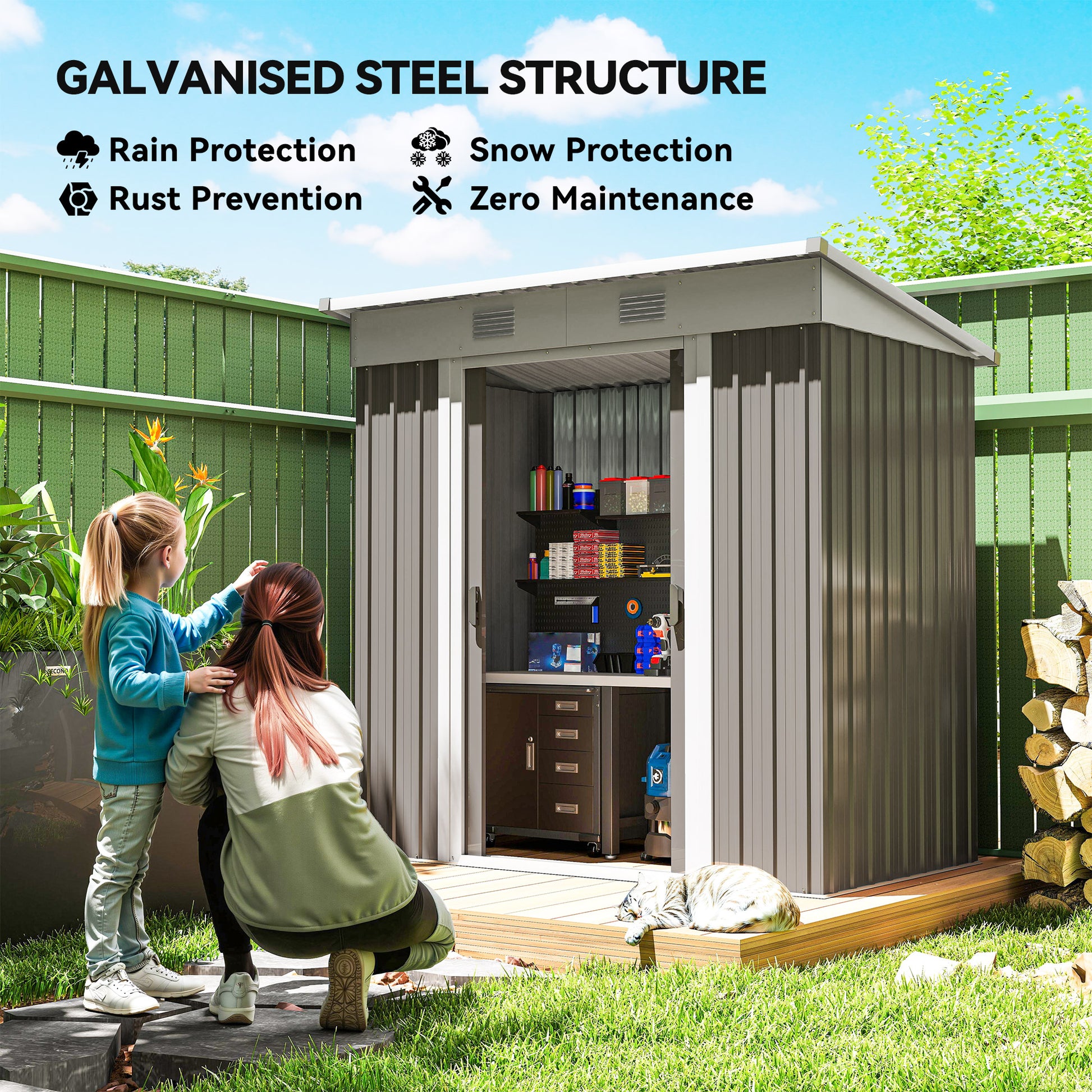 6' x 4' Outdoor Storage Shed, Metal Garden Tool Storage House Organizer with Lockable Sliding Doors and Vents for Backya