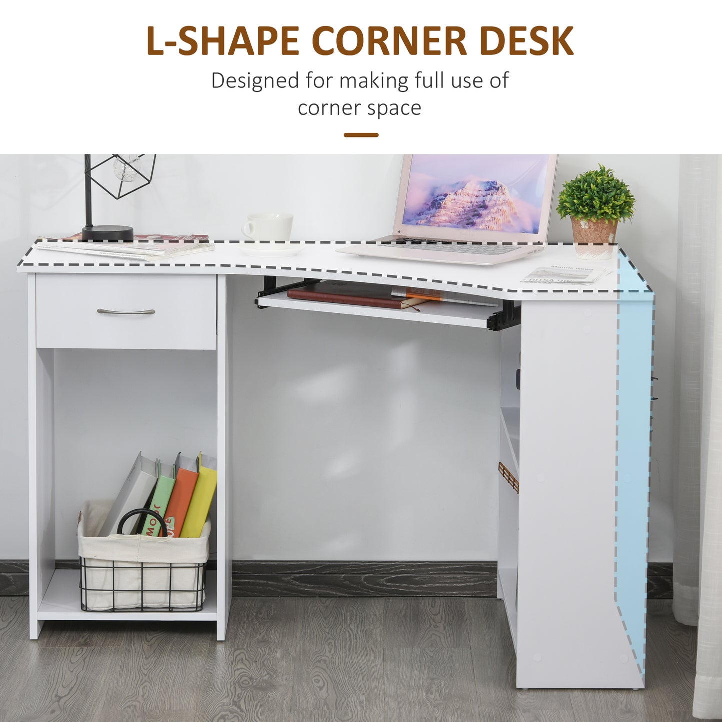 47" L-Shaped Desk with Keyboard Tray, Computer Corner Desk for Small Space with Shelves, Drawer, CPU Stand, Home Office 