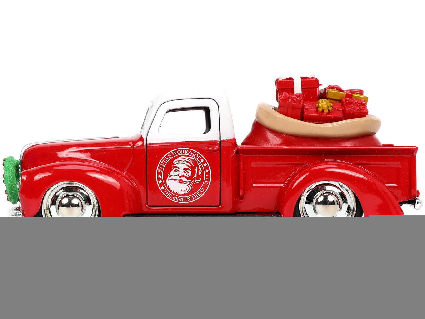 1941 Ford Pickup Truck Red and White "Santa's Workshop" and 1957 Chevrolet Bel Air Red Metallic and White "Express 25" with Mr. and Mrs. Santa Claus Diecast Figures "Holiday Rides" Series 1/32 Diecast Model Cars by Jada