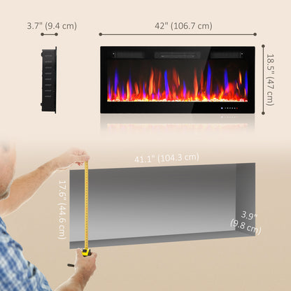 42" Thin Electric Fireplace, Freestanding, Wall Mounted Fireplace Heater with Eco Mode, Auto Switch, Remote, 1500W